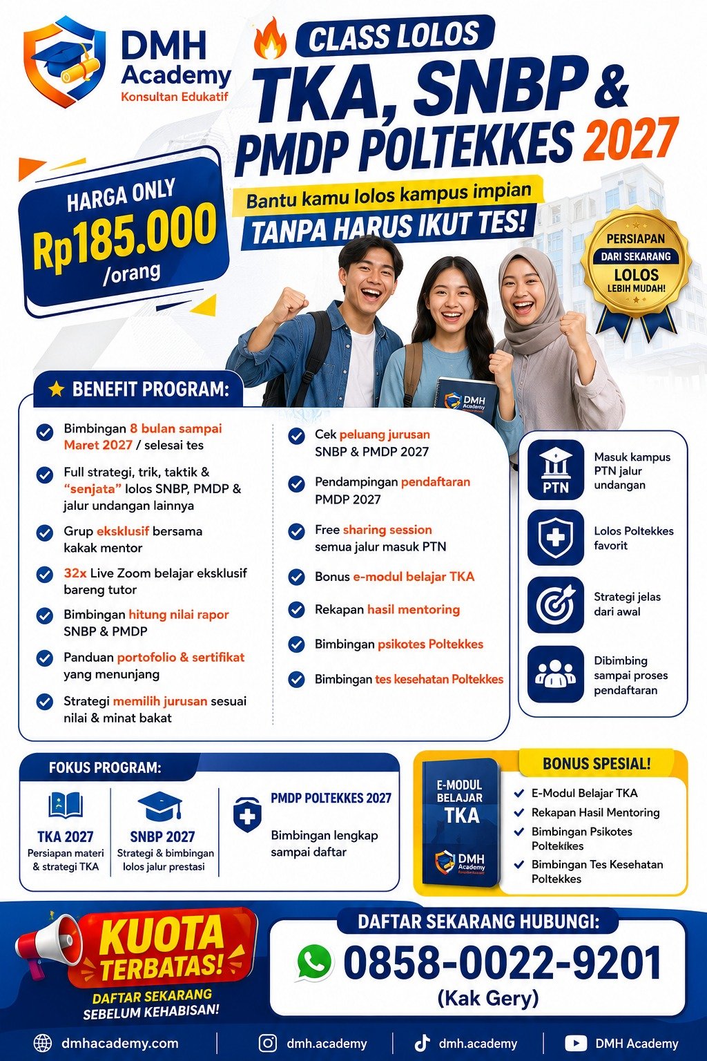KELAS LOLOS TKA, SNBP, PMDP POLTEKKES 2027